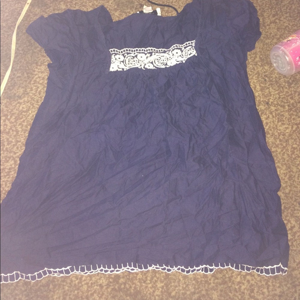 navy blue shirt with lace like material